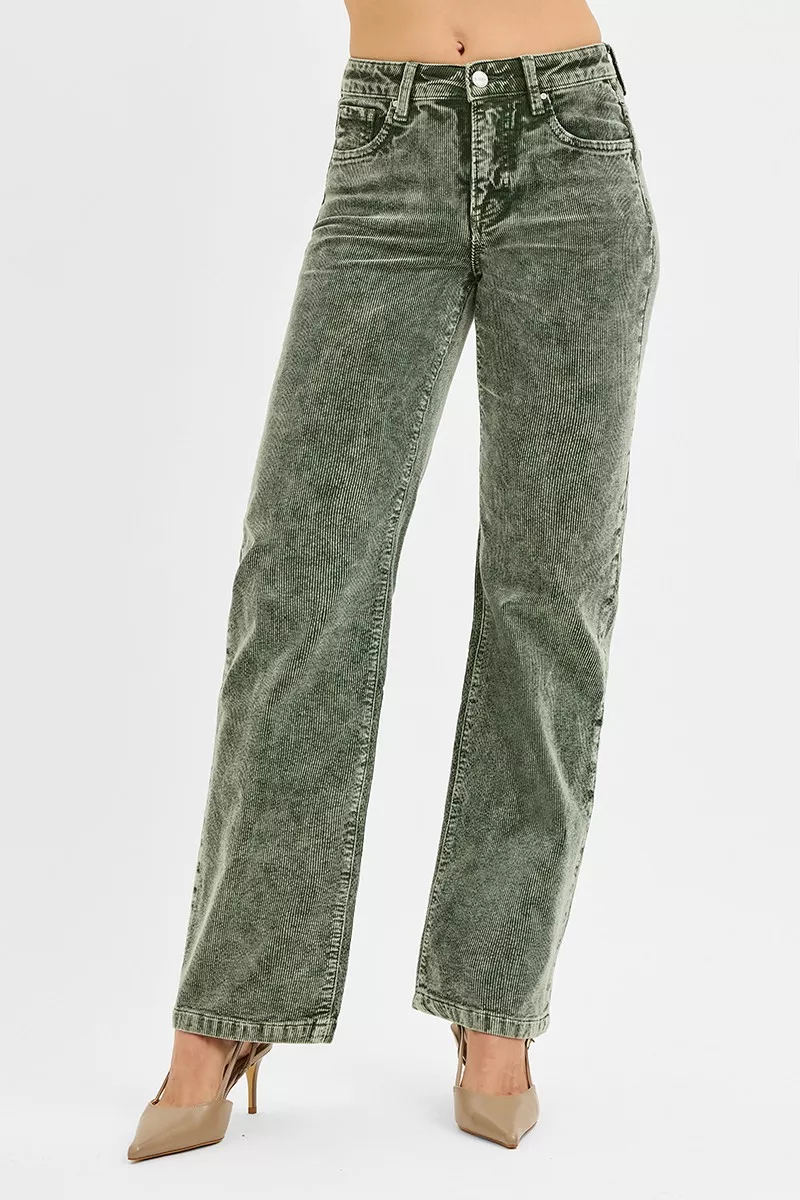 RISEN Corduroy broek met rechte pijpen en middelhoge taille