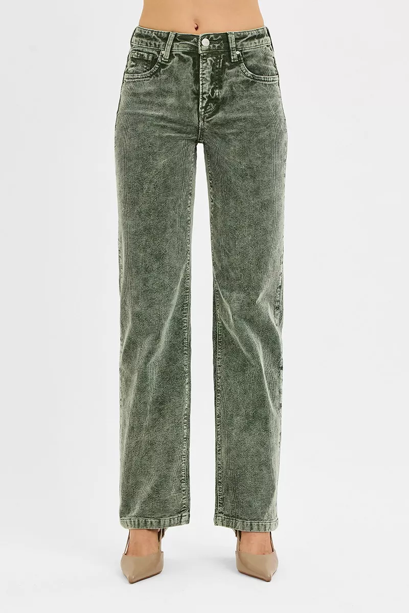 RISEN Corduroy broek met rechte pijpen en middelhoge taille