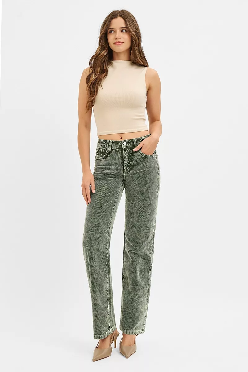 RISEN Corduroy broek met rechte pijpen en middelhoge taille