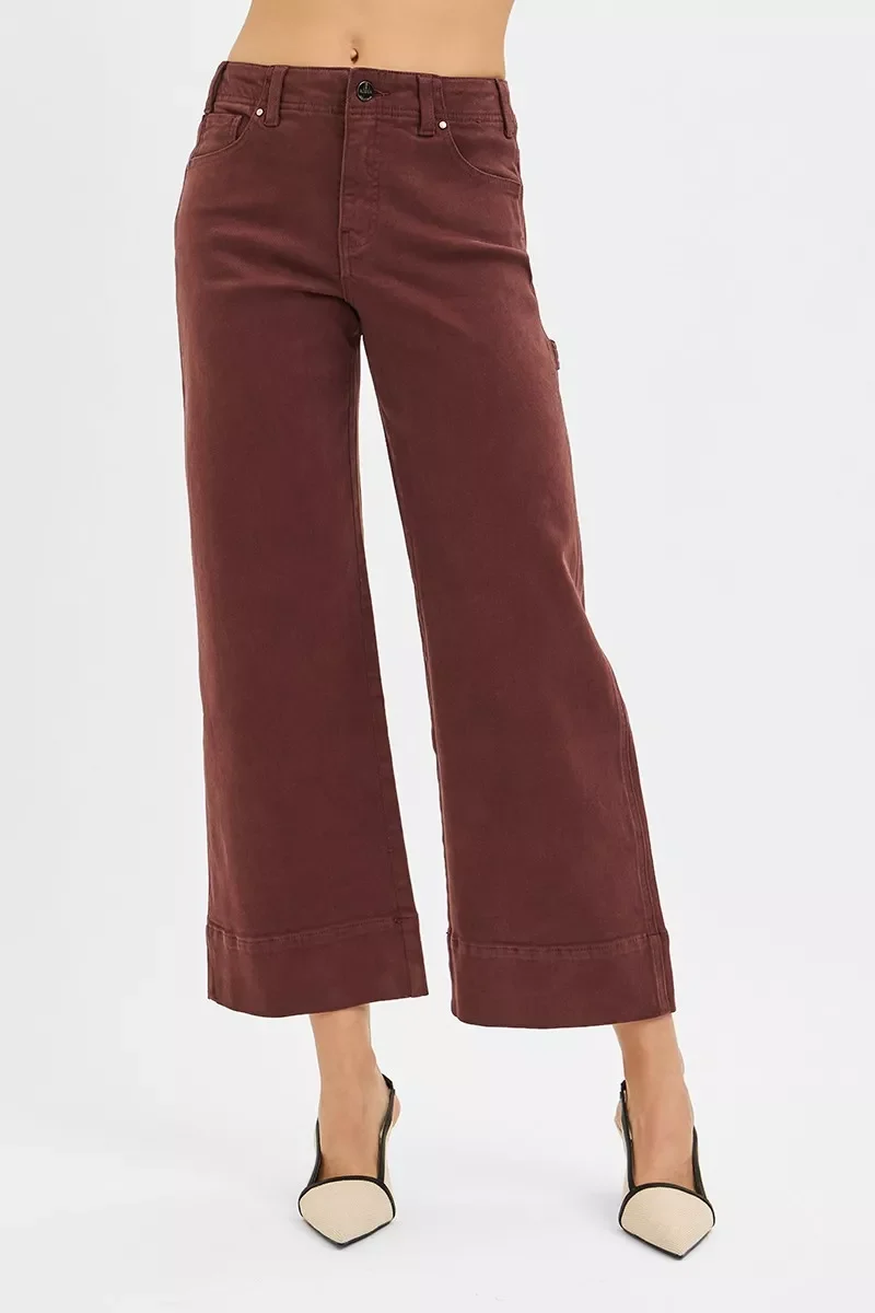 RISEN Tummy Control High Rise Crop Wide No Waist Band Pants