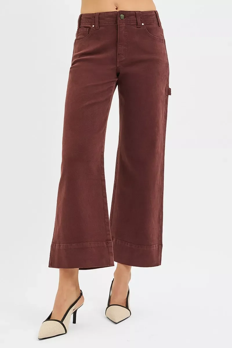RISEN Tummy Control High Rise Crop Wide No Waist Band Pants