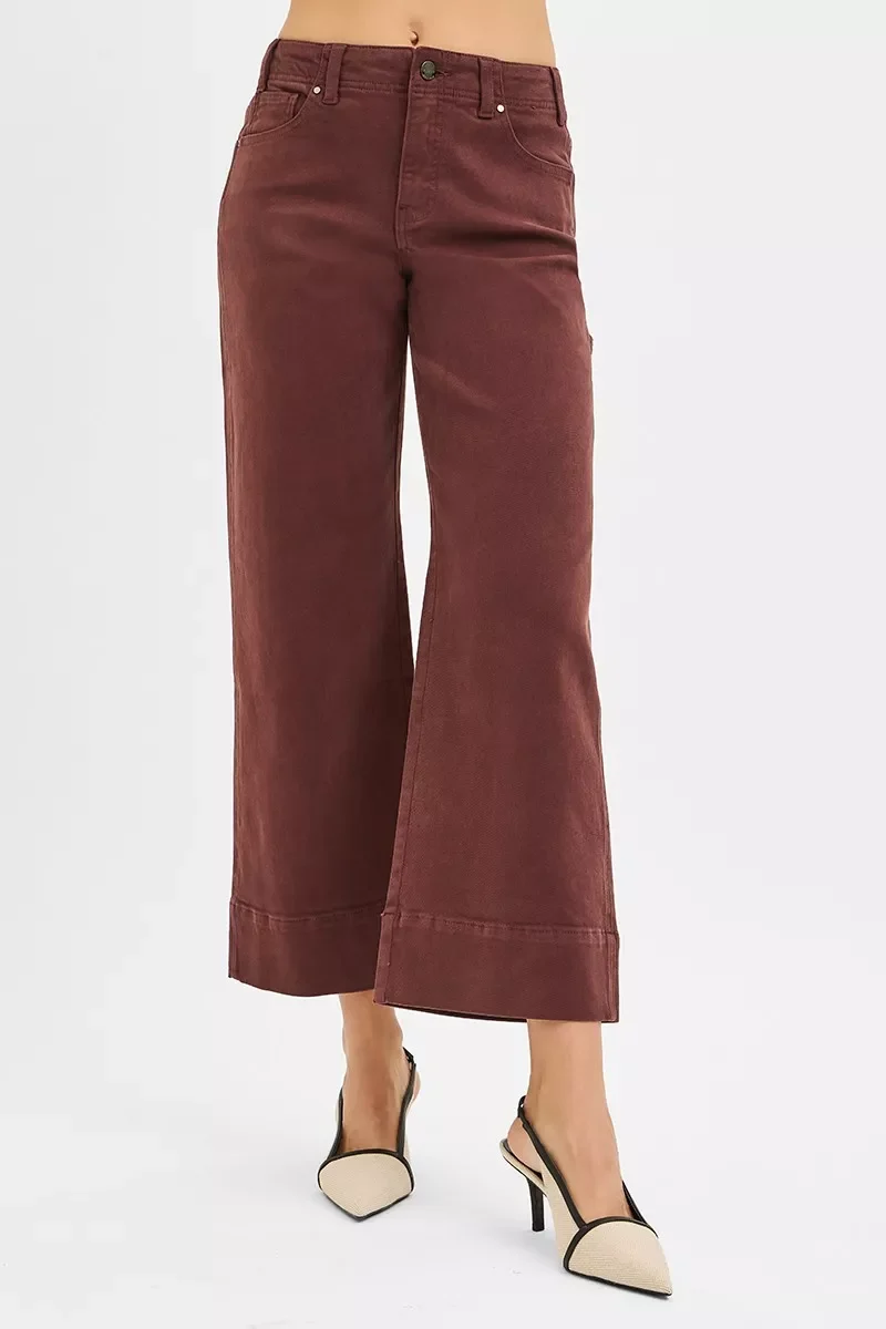 RISEN Tummy Control High Rise Crop Wide No Waist Band Pants