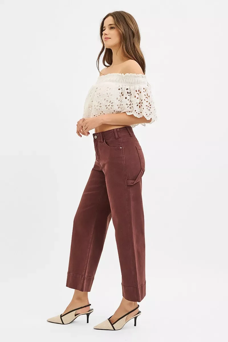 RISEN Tummy Control High Rise Crop Wide No Waist Band Pants