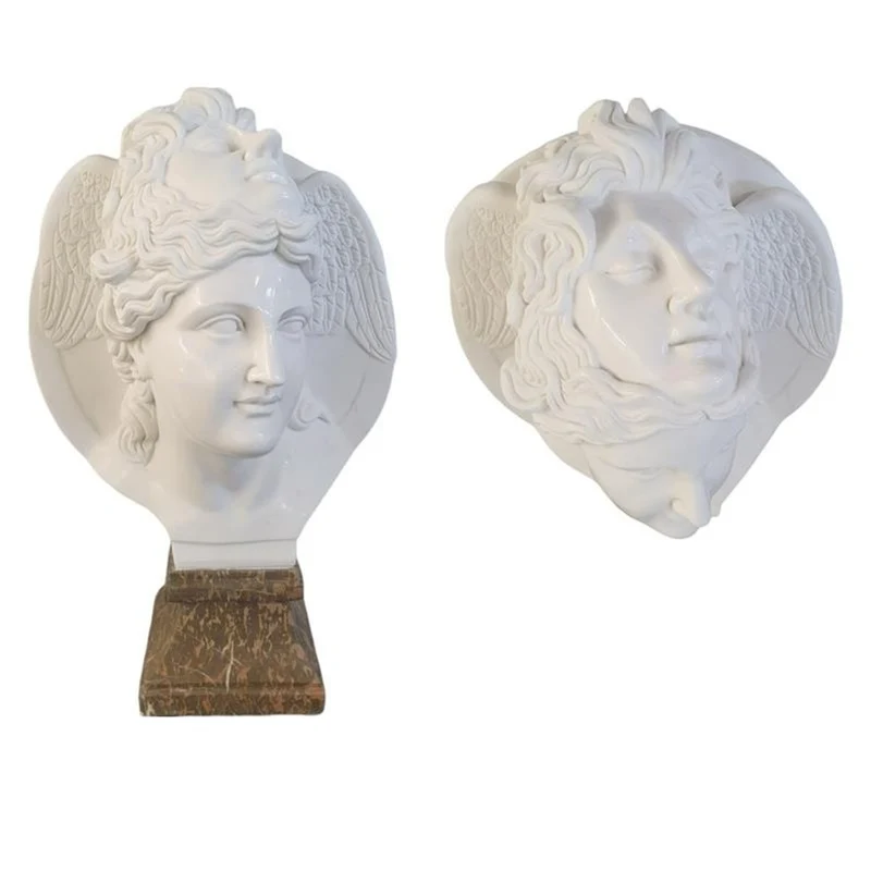 Casa Padrino Luxus Marmor Skulptur Büste Hypnos Weiß / Braun - Handgefertigte Marmorbüste - Deko Skulptur