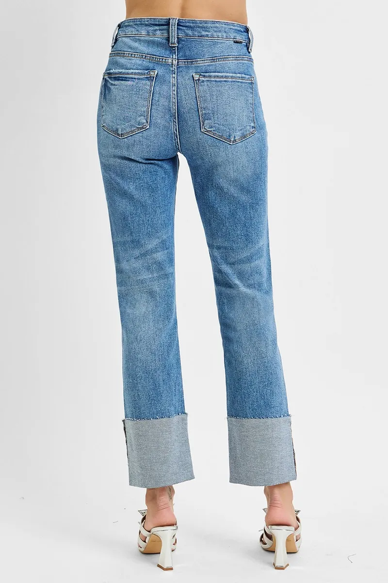 RISEN Full Size High Rise Ankle Straight Wide Cuffed Jeans Plus Size