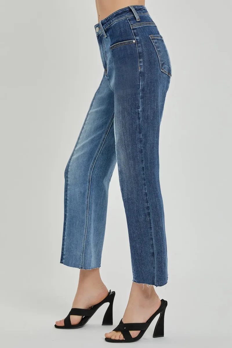 RISEN Full Size Mid-Rise Waist Two-Tones with Pockets