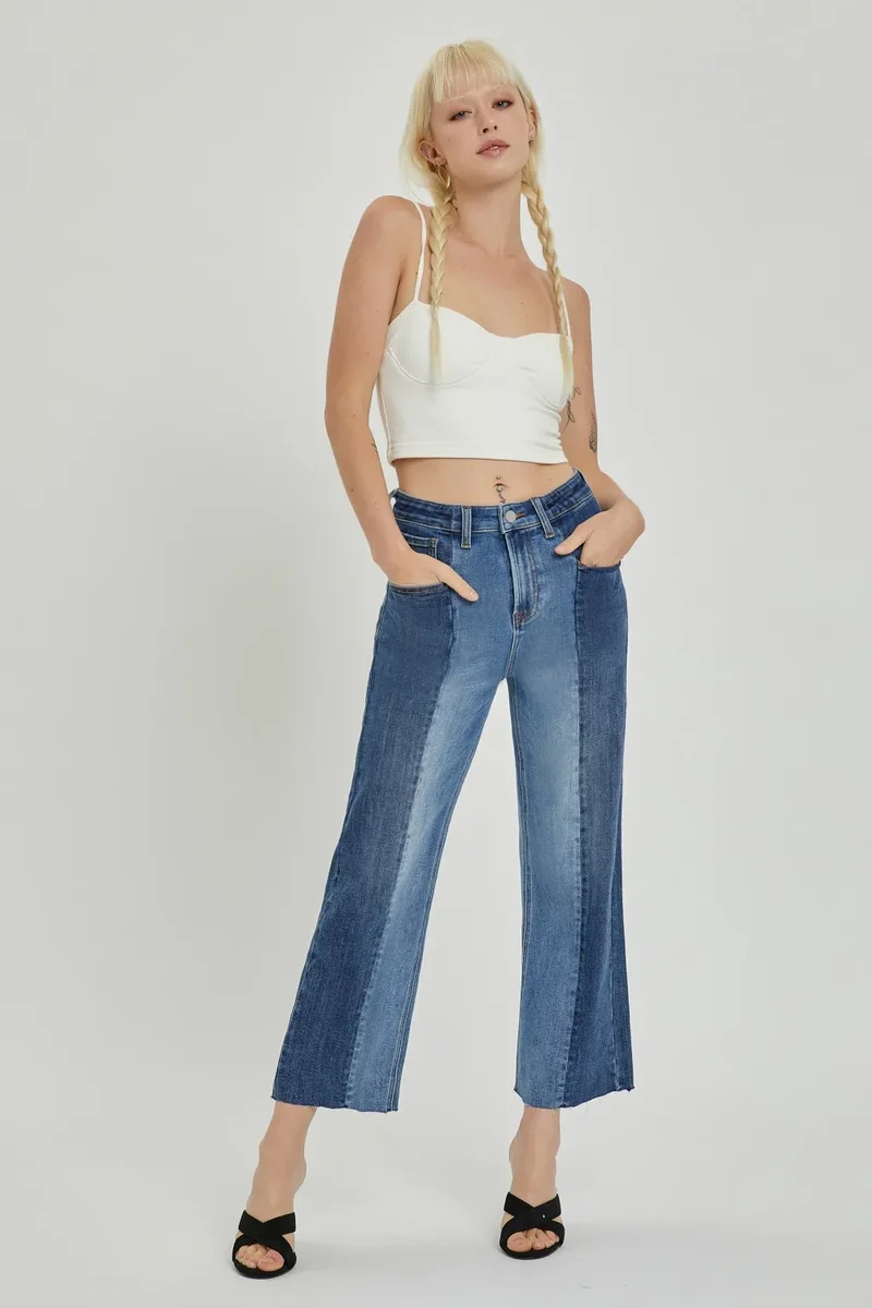 RISEN Full Size Mid-Rise Waist Two-Tones with Pockets