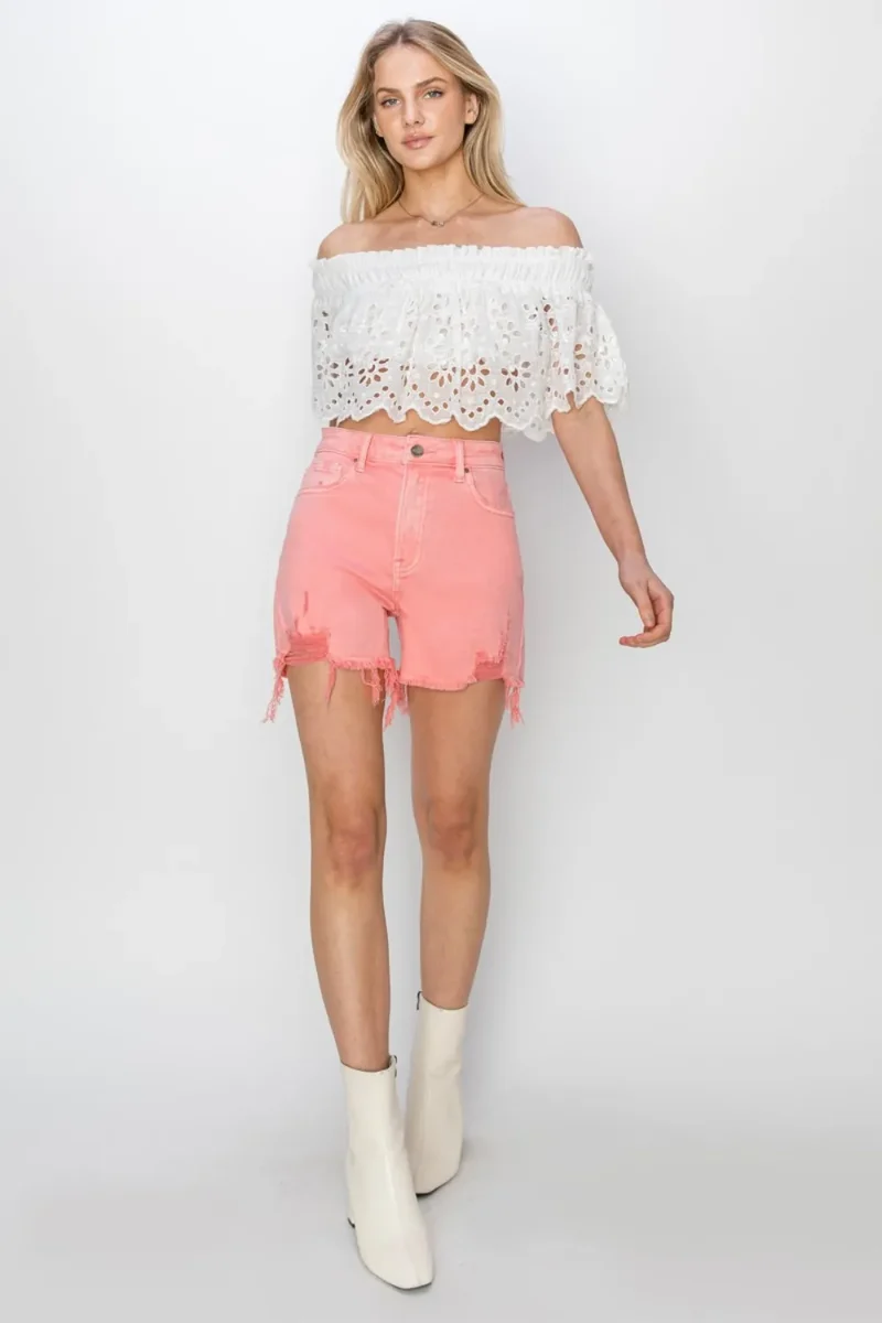 RISEN High Rise distressed denim shorts