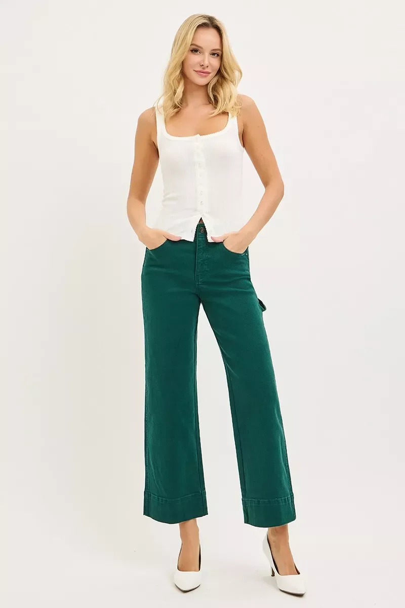 RISEN Tummy Control High Rise Crop Wide No Waist Band Pants