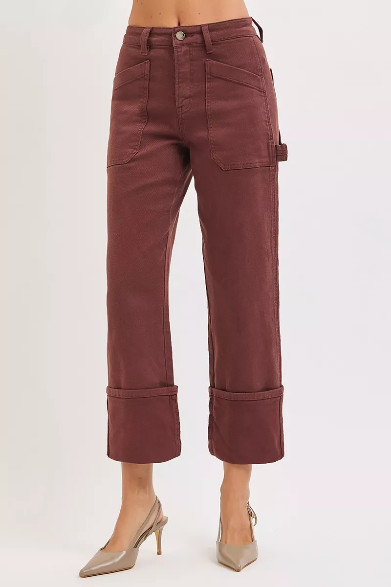 RISEN Full Size High Rise Wide Straight Cuffed Patch Jeans Plus Size