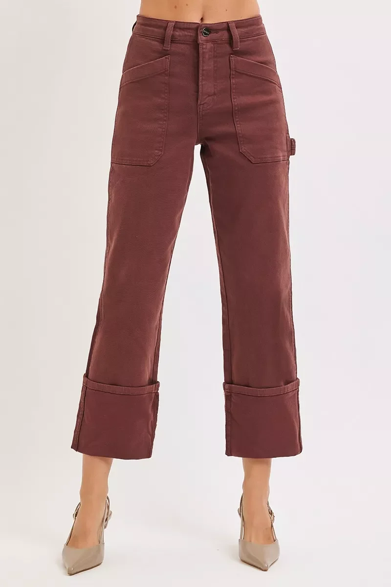 RISEN Full Size High Rise Wide Straight Cuffed Patch Jeans Plus Size