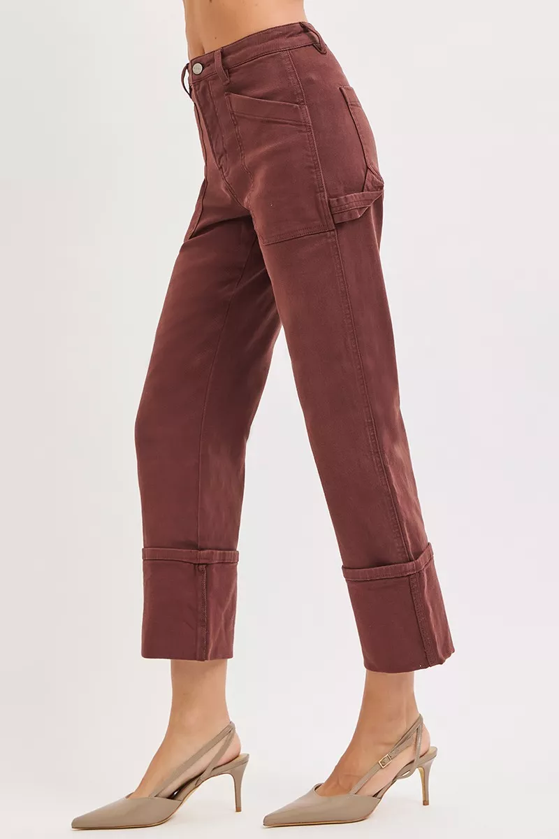 RISEN Full Size High Rise Wide Straight Cuffed Patch Jeans Plus Size