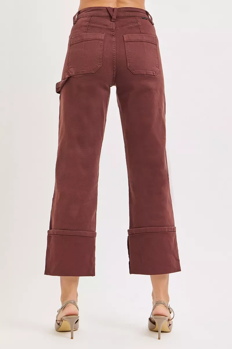 RISEN Full Size High Rise Wide Straight Cuffed Patch Jeans Plus Size