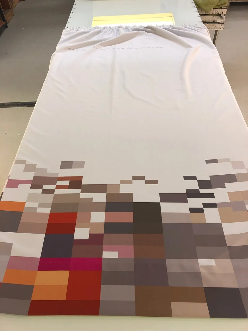 Gardine Grau 140x200 Kästenmuster Stoff Verdunkler Vorhang Gebraucht