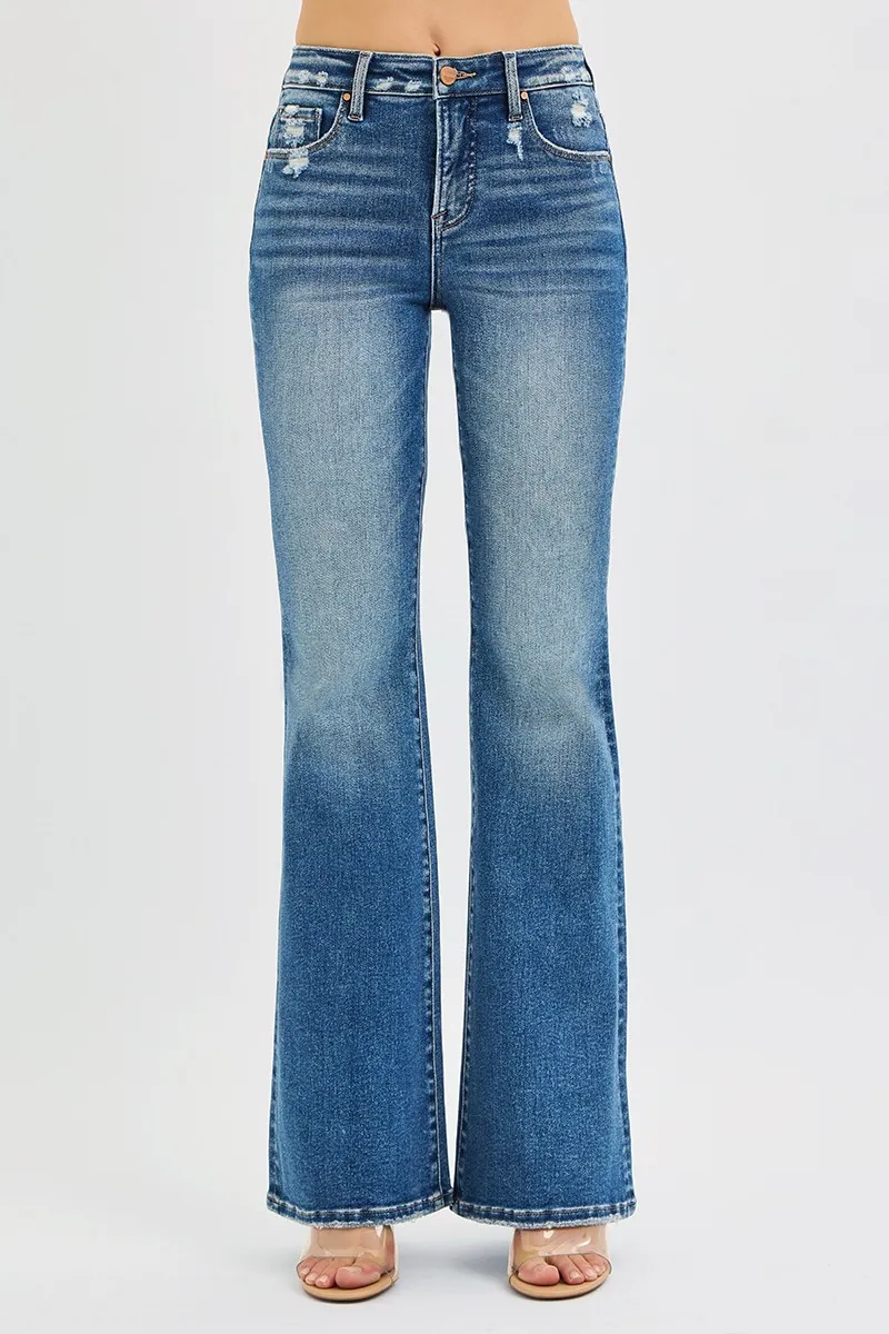RISEN Full Size Tummy Control High Rise Flare Jeans Plus Size
