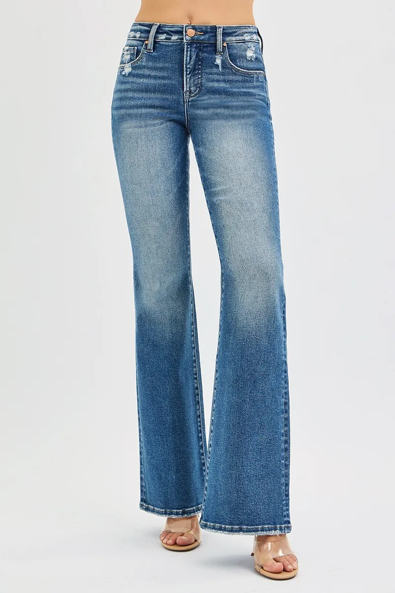 RISEN Full Size Tummy Control High Rise Flare Jeans Plus Size