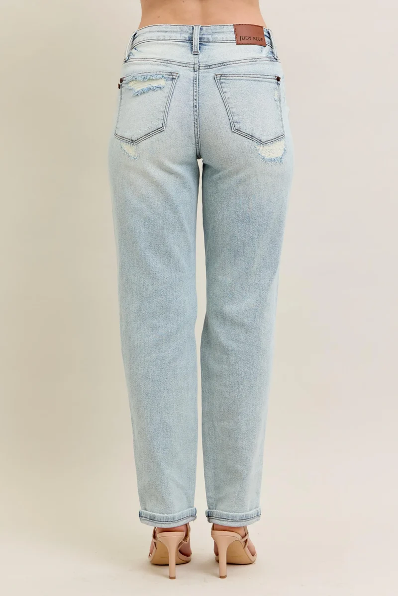 Judy Blue Full Size Mr Repair Stitch Detail Destroy Single Cuff Bf Jeans Plus Size