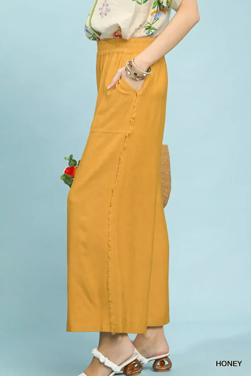 Umgee linnen broek met gerafelde zijzakken en wijde pijpen
