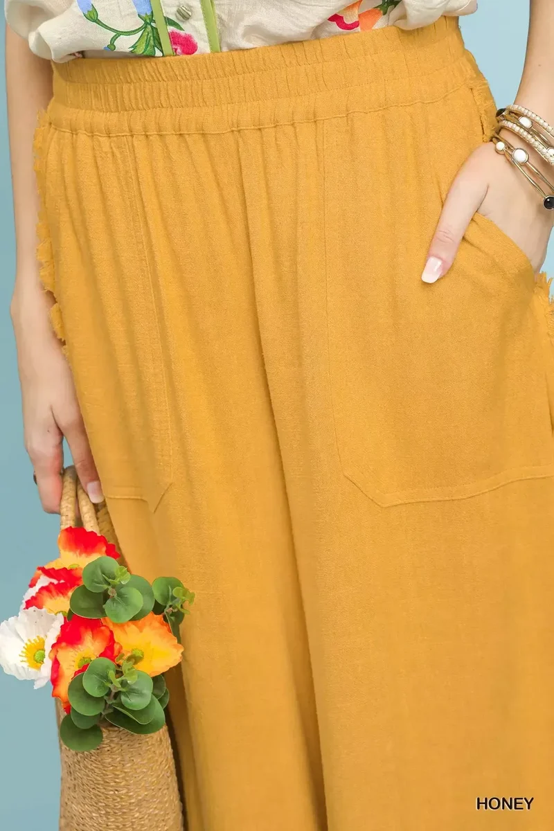 Umgee linnen broek met gerafelde zijzakken en wijde pijpen