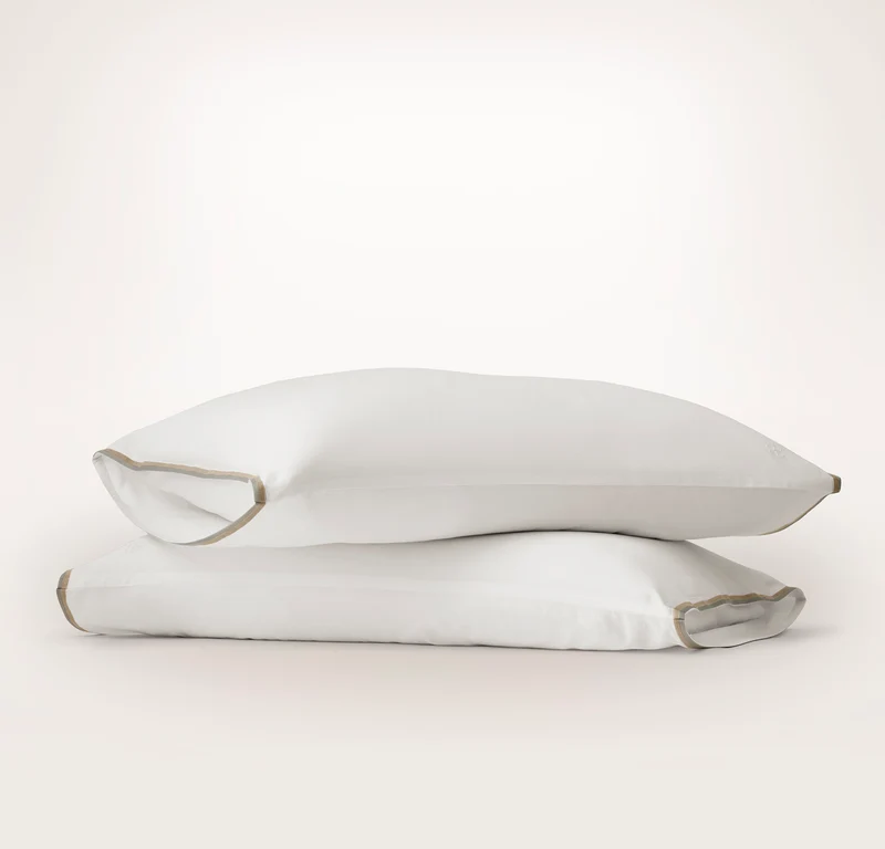 Signature Embellished Pillowcase Set - White/Pewter/Oak Trielle
