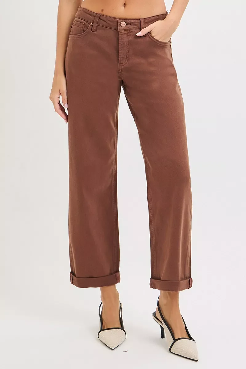 RISEN Full Size Tummy Control Mid Rise Ankle Barrel Baggy Plus Size
