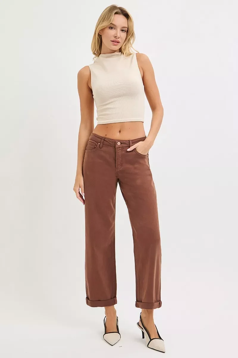 RISEN Full Size Tummy Control Mid Rise Ankle Barrel Baggy Plus Size