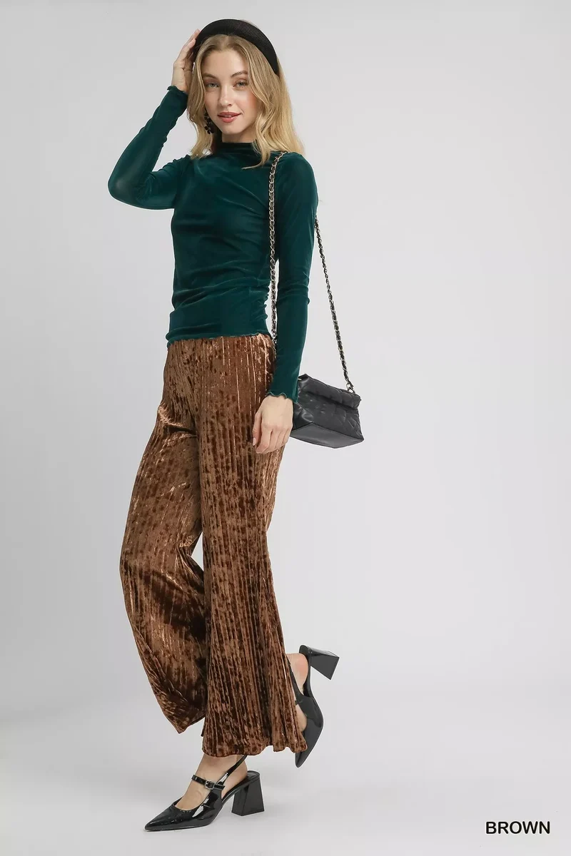 Umgee fluwelen geplooide broek met wijde pijpen