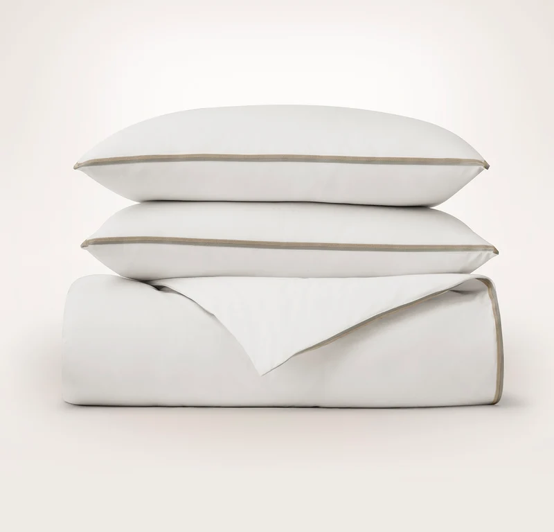 Percale Embellished Duvet Set - White/Pewter/Oak Trielle