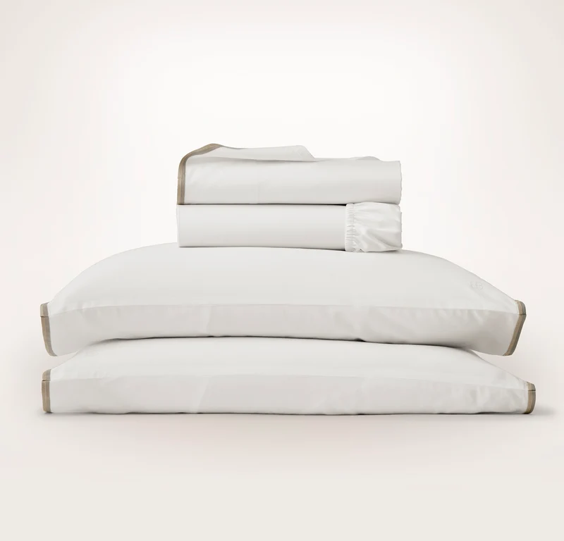 Percale Embellished Sheet Set - White/Pewter/Oak Trielle