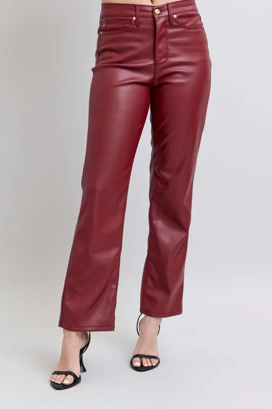 Judy Blue Full Size Hoge Taille Buikcontrole Kunstleren Rechte Broek Plus Size