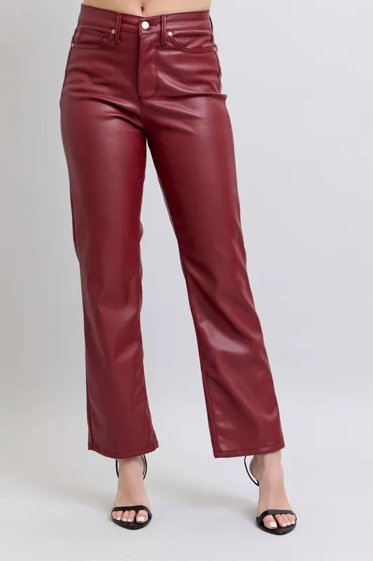 Judy Blue Full Size Hoge Taille Buikcontrole Kunstleren Rechte Broek Plus Size