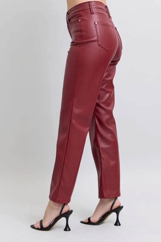 Judy Blue Full Size Hoge Taille Buikcontrole Kunstleren Rechte Broek Plus Size