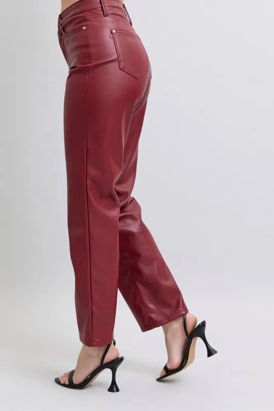 Judy Blue Full Size Hoge Taille Buikcontrole Kunstleren Rechte Broek Plus Size