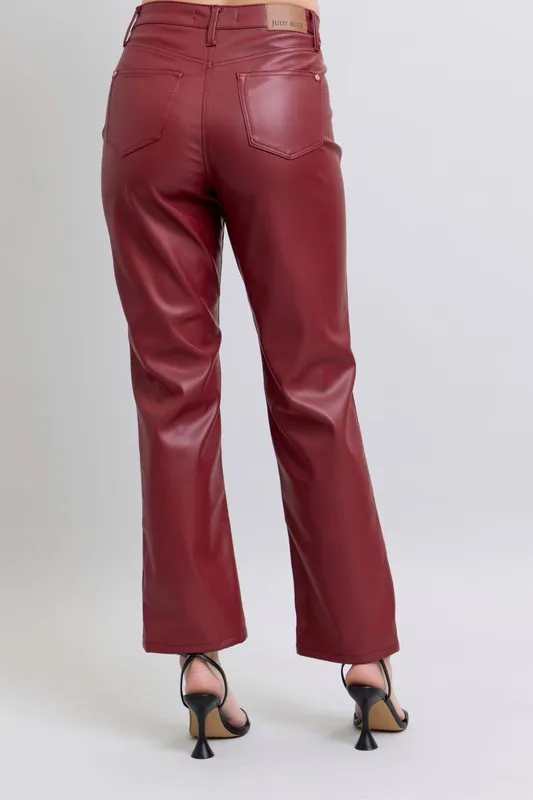 Judy Blue Full Size Hoge Taille Buikcontrole Kunstleren Rechte Broek Plus Size