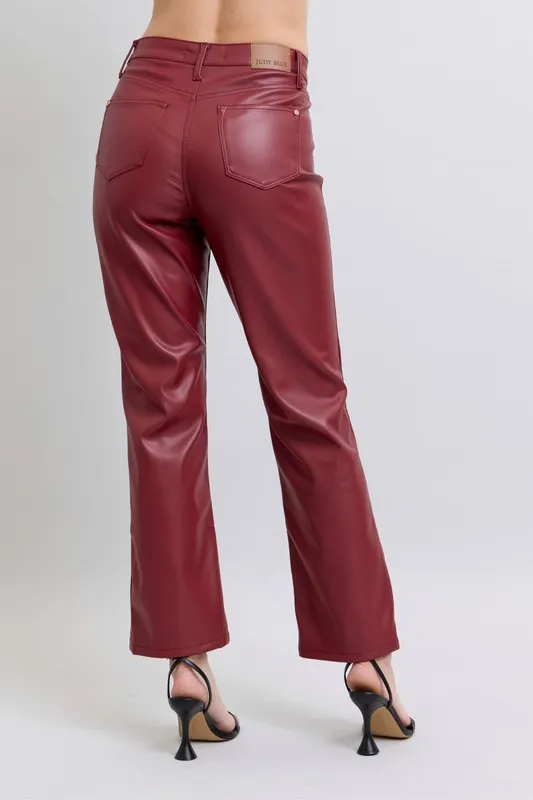 Judy Blue Full Size Hoge Taille Buikcontrole Kunstleren Rechte Broek Plus Size