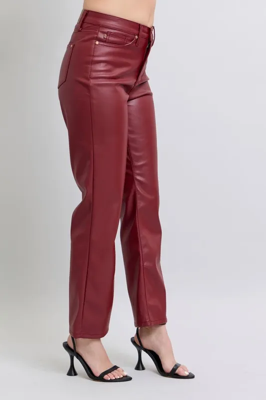 Judy Blue Full Size Hoge Taille Buikcontrole Kunstleren Rechte Broek Plus Size