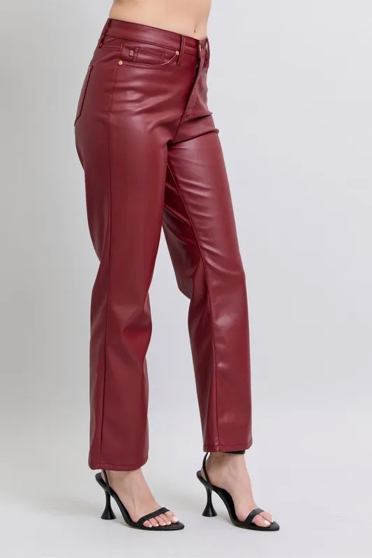 Judy Blue Full Size Hoge Taille Buikcontrole Kunstleren Rechte Broek Plus Size