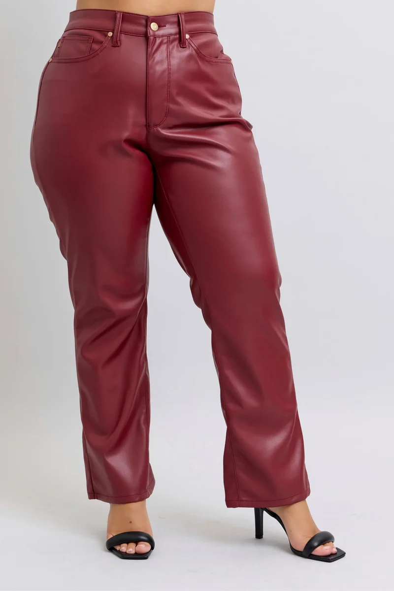Judy Blue Full Size Hoge Taille Buikcontrole Kunstleren Rechte Broek Plus Size