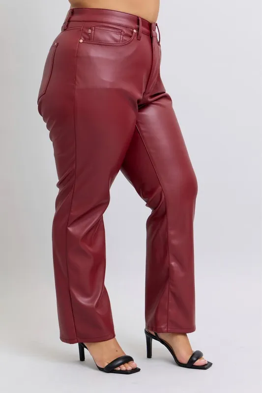 Judy Blue Full Size Hoge Taille Buikcontrole Kunstleren Rechte Broek Plus Size