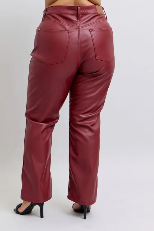Judy Blue Full Size Hoge Taille Buikcontrole Kunstleren Rechte Broek Plus Size