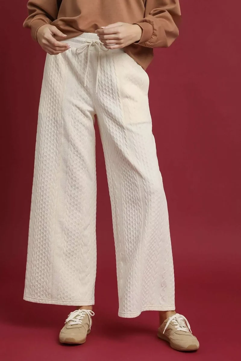 Umgee Kabelgebreide Broek met Wijde Pijpen