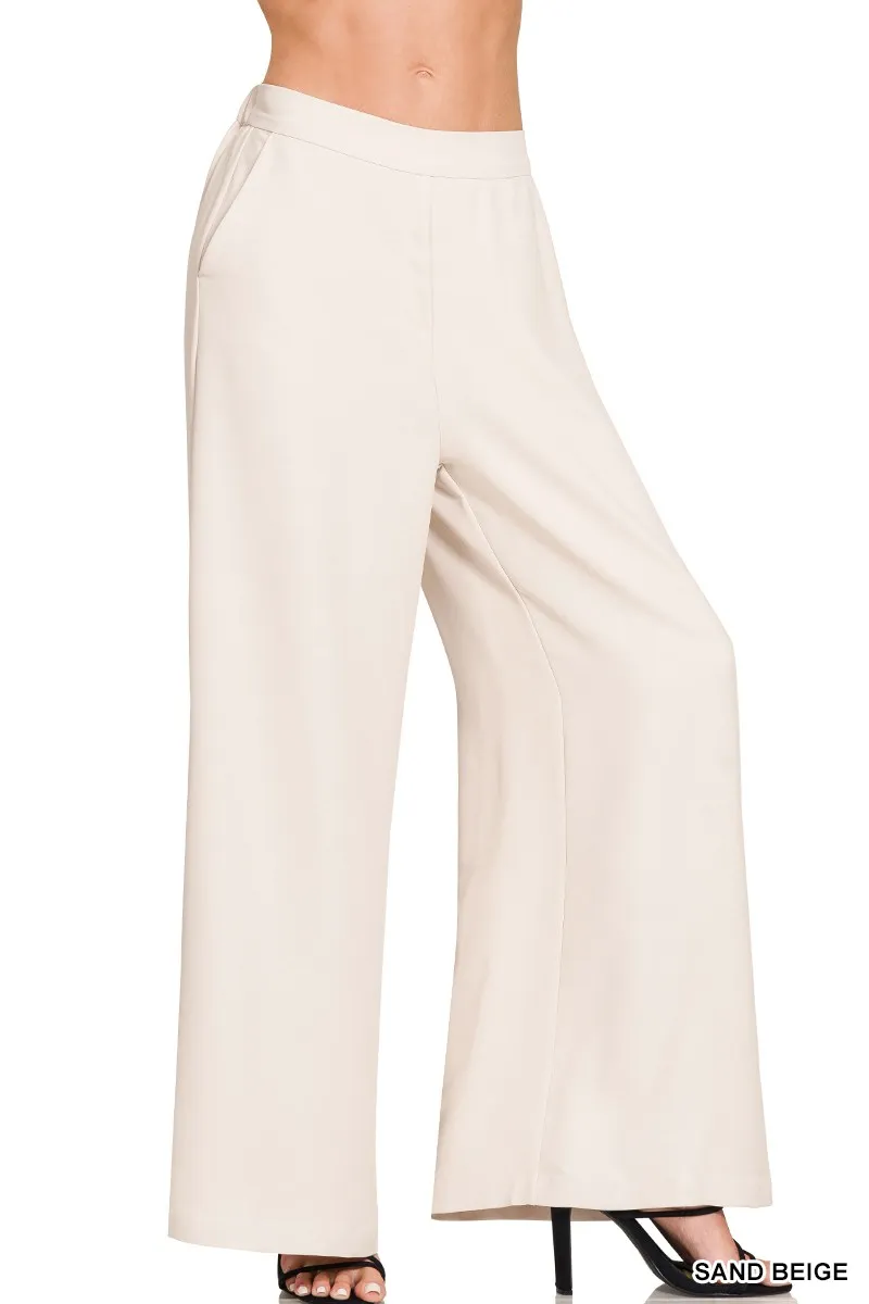 Zenana Relaxed Fit Broek met elastische taille en wijde pijpen
