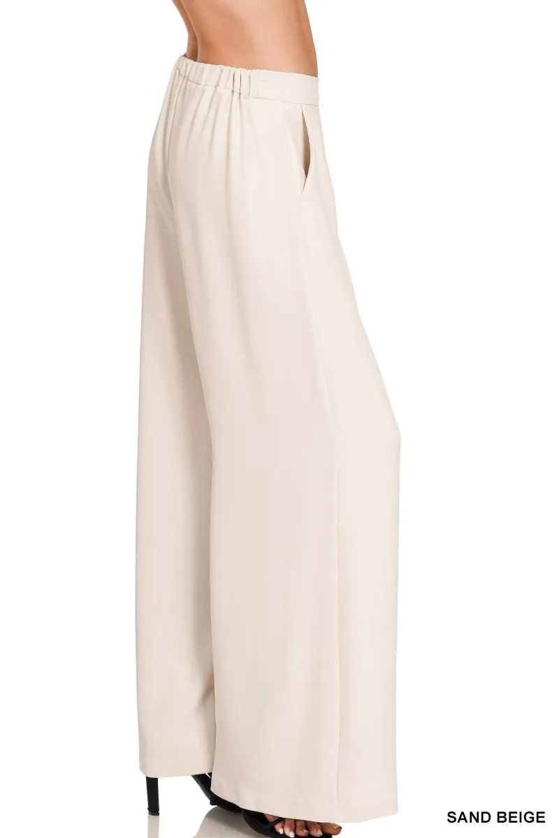 Zenana Relaxed Fit Broek met elastische taille en wijde pijpen