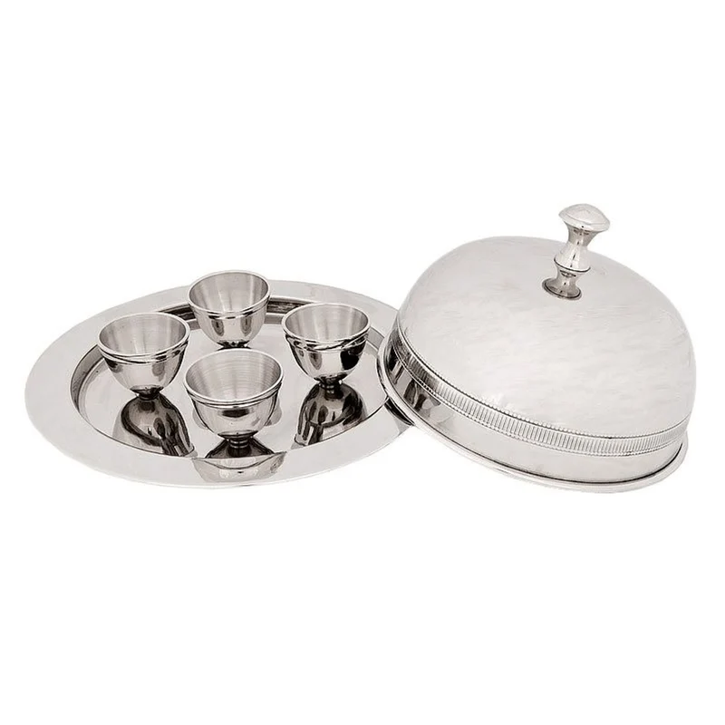 Casa Padrino Luxus Eierbecher Set Silber Ø 21 x H. 12 cm - Frühstücks Set mit Haube für 4 Eier