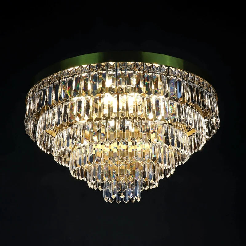 Casa Padrino Luxus Kristall Deckenleuchte Gold Ø 60 x H. 34 cm - Prunkvolle Messing Deckenleuchte mit böhmischem Kristallglas - Barock Möbel - Edel & Prunkvoll