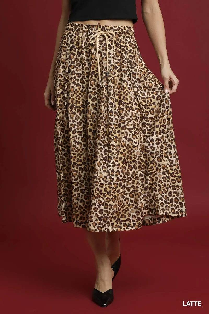 Umgee midi-rok met trekkoord en luipaardprint
