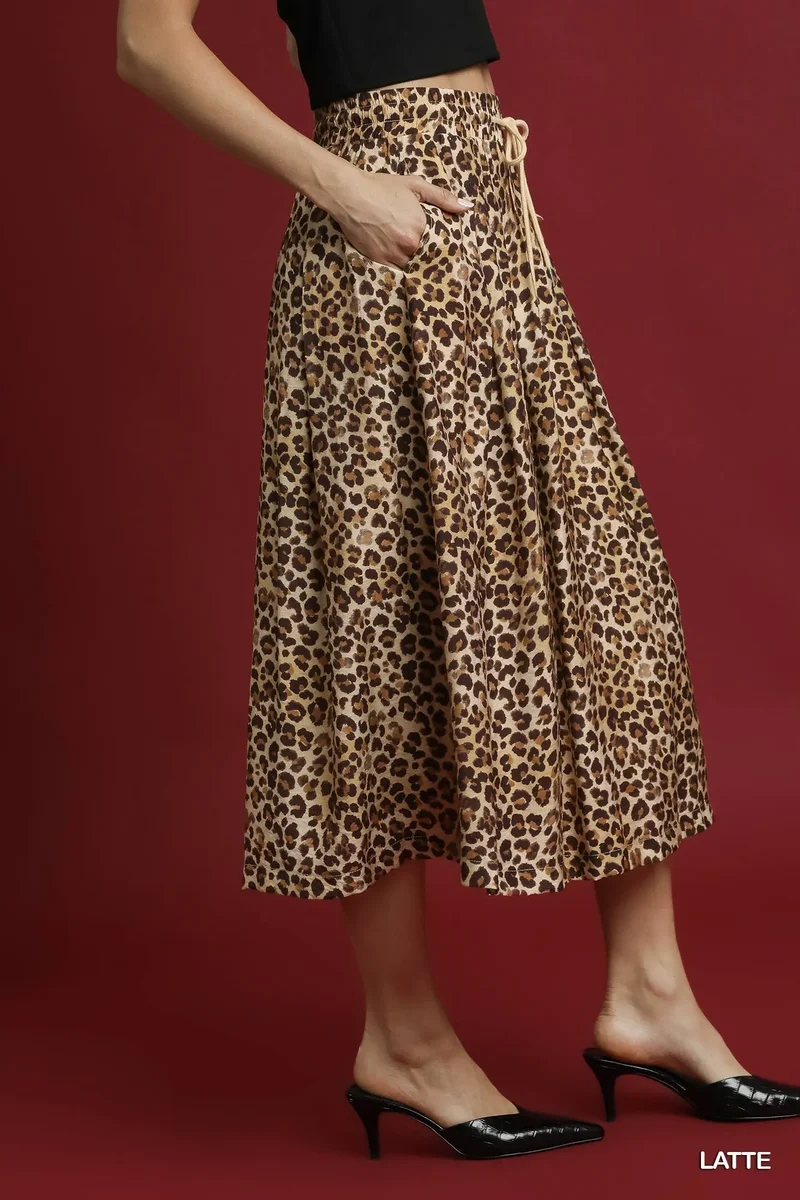 Umgee midi-rok met trekkoord en luipaardprint
