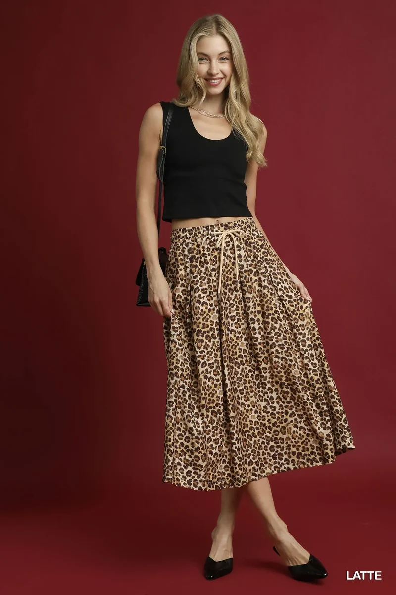 Umgee midi-rok met trekkoord en luipaardprint