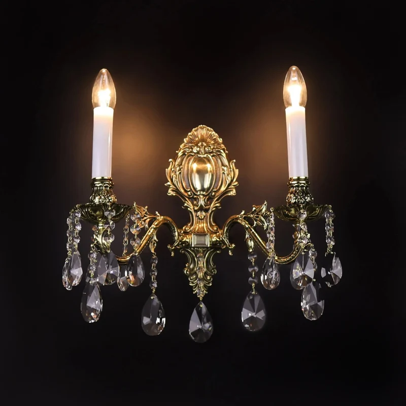Casa Padrino Luxus Barock Kristall Wandleuchte Gold 38 x 34 x H. 21.5 cm - Prunkvolle Messing Wandleuchte mit böhmischem Kristallglas - Barock Möbel - Edel & Prunkvoll