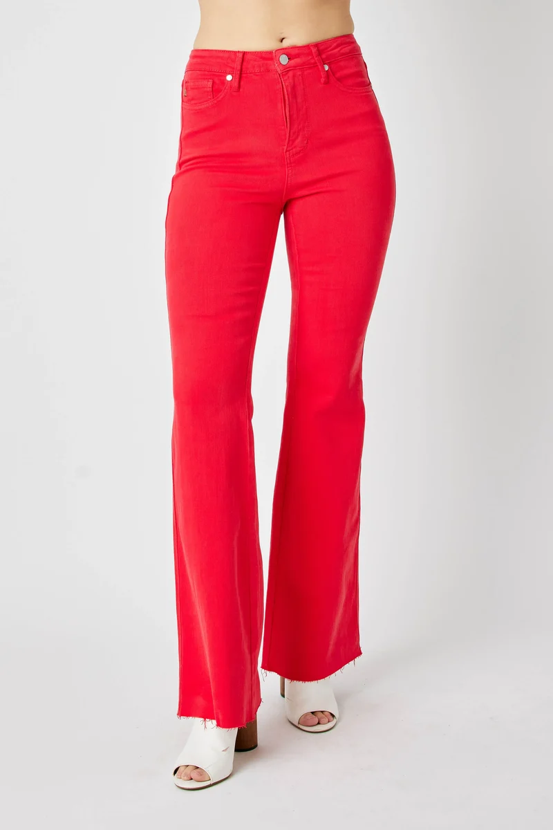 Judy Blue Full Size Hw Tummy Control Garment Dye Flare Jeans Plus Size